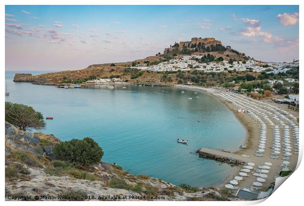 View of Lindos over Lindos Bay Print by Martin Williams