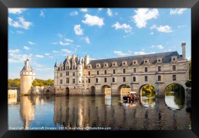 Chateau de Chenonceau and pleasure boat Framed Print by Lenscraft Images