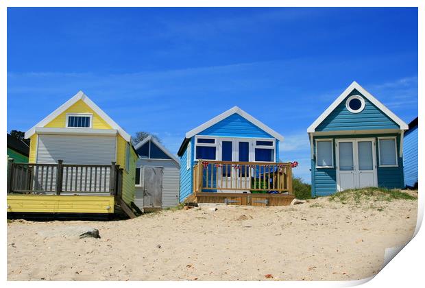 Seaside colourful beach huts Print by Steve Mantell