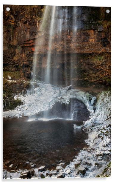 Henrhyd Falls in Winter Acrylic by Leighton Collins