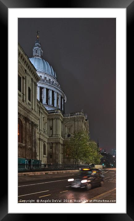Saint Paul's Cathedral and black Cab in London Framed Mounted Print by Angelo DeVal