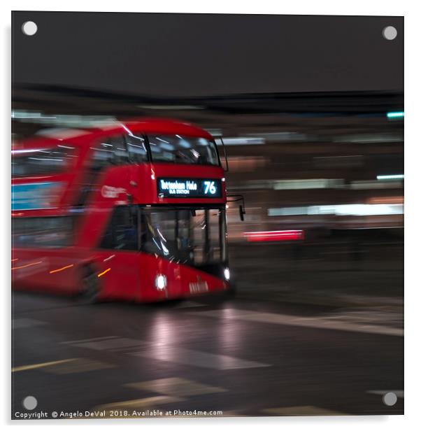 Red Bus on the streets of London Acrylic by Angelo DeVal