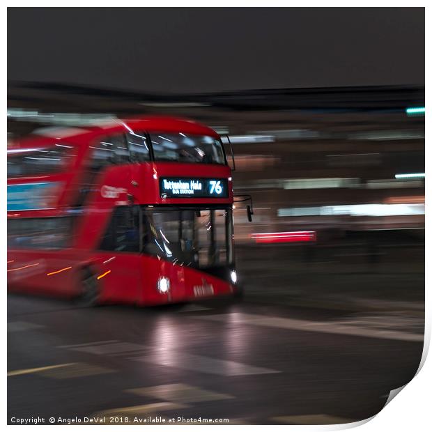 Red Bus on the streets of London Print by Angelo DeVal