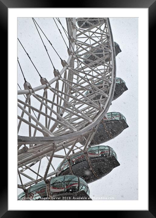 London Eye and Snow Framed Mounted Print by Angelo DeVal