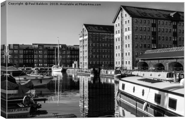 Black and White Reflections at Gloucester Docks Canvas Print by Paul Baldwin