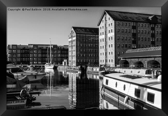 Black and White Reflections at Gloucester Docks Framed Print by Paul Baldwin
