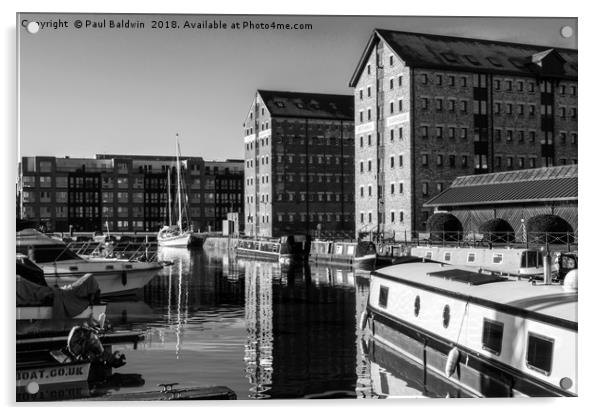 Black and White Reflections at Gloucester Docks Acrylic by Paul Baldwin