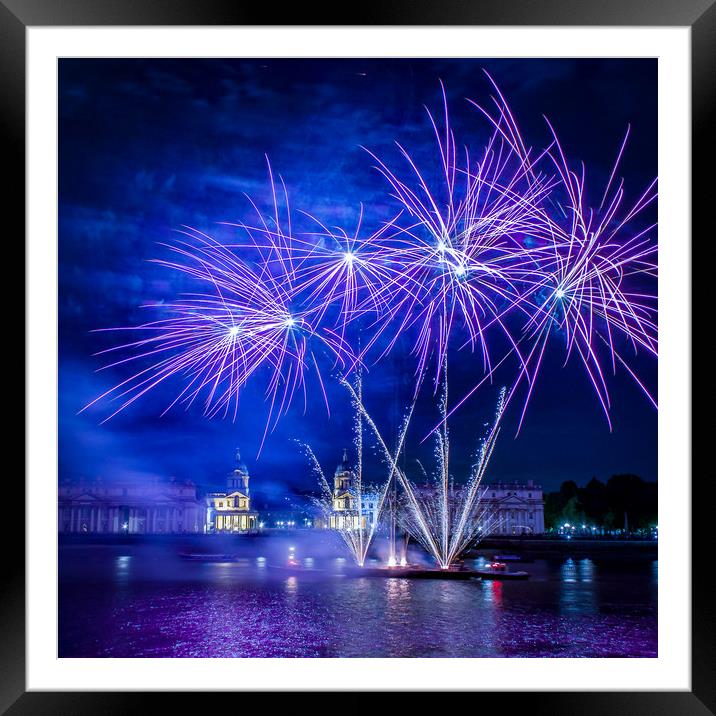 Fireworks on the Thames at Greenwich Framed Mounted Print by Simon Belcher