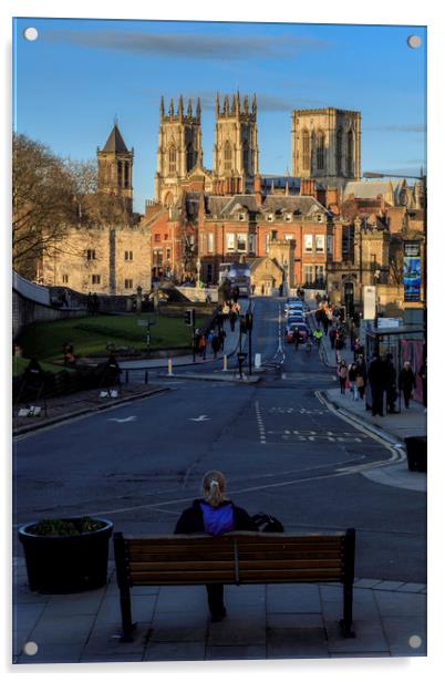 Bench with a view, York Minster, Yorkshire England Acrylic by John Hall
