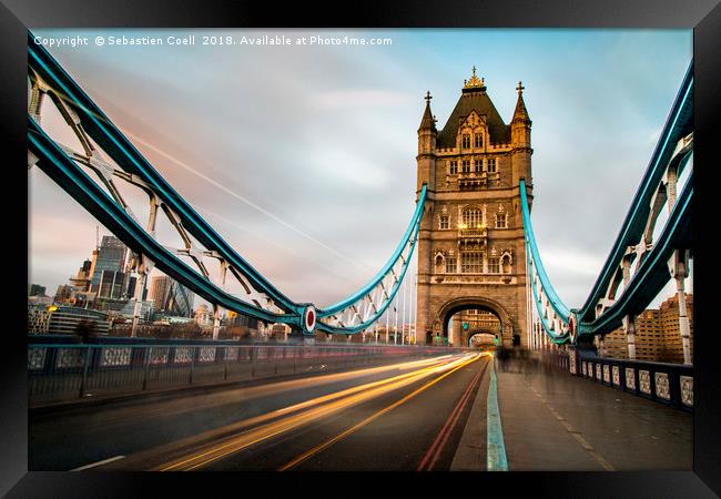 Londons Tower Bridge during a sunset Framed Print by Sebastien Coell