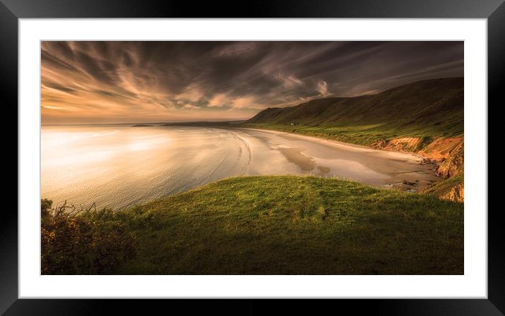 Rhossili Bay Framed Mounted Print by Leighton Collins