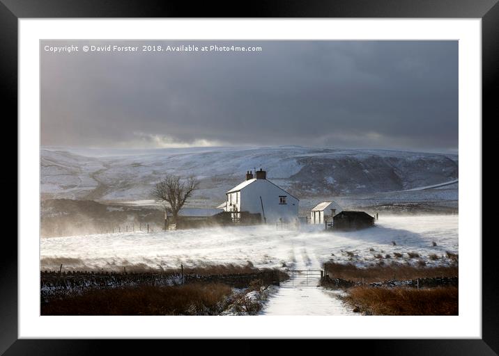 Remote Farm With Wind Blown Snow  Framed Mounted Print by David Forster