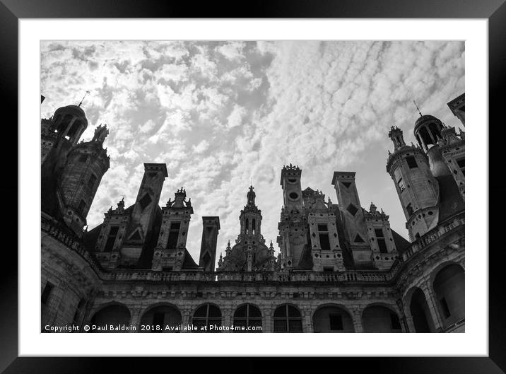 Chateau de Chambord in black and white Framed Mounted Print by Paul Baldwin