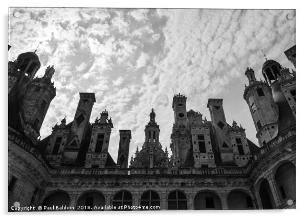 Chateau de Chambord in black and white Acrylic by Paul Baldwin