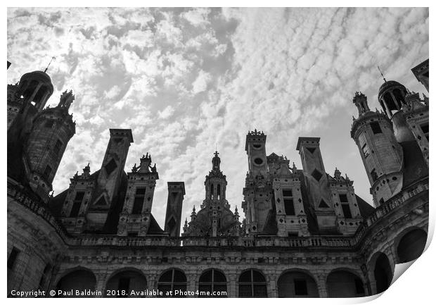 Chateau de Chambord in black and white Print by Paul Baldwin