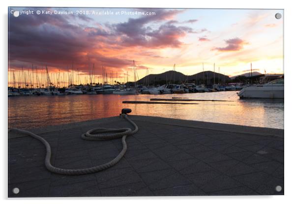 Sunset at Alcudia Port, Mallorca. Acrylic by Katy Davison