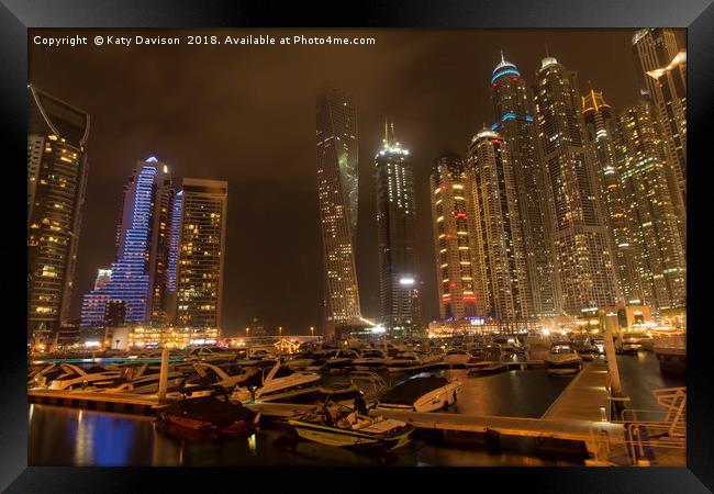 Dubai marina at night Framed Print by Katy Davison