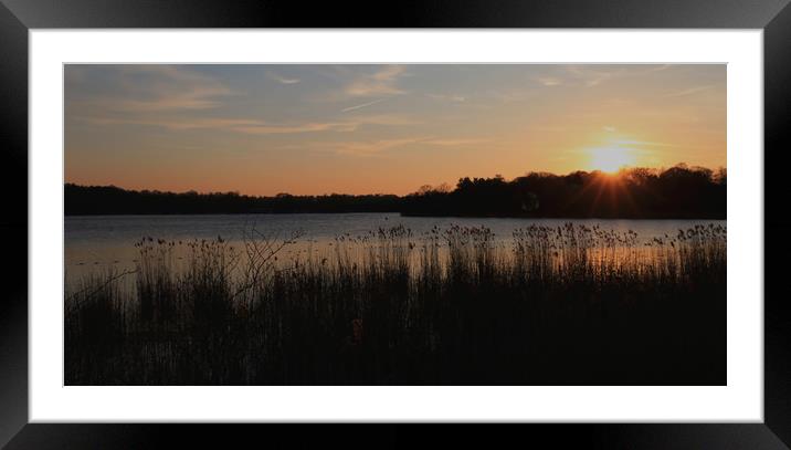 Winter sunset over Frensham lake. Framed Mounted Print by Steve Mantell