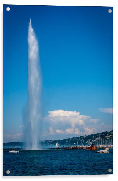 Jet D'Eau, Geneva, Switzerland Acrylic by Simon Belcher