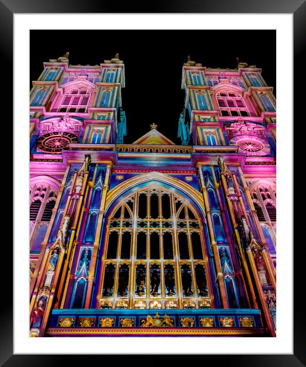 Illuminated Westminster Abbey Framed Mounted Print by Simon Belcher