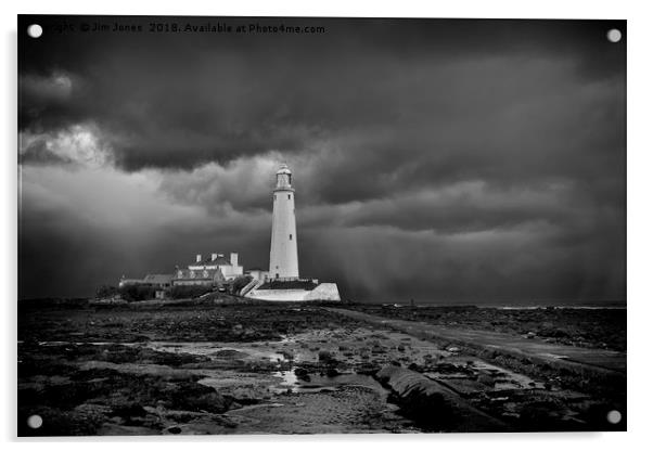 St Mary's Lighthouse and Island in B&W Acrylic by Jim Jones