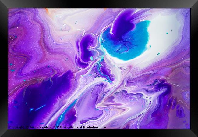 Turquoise and Purple Flow Streams. Abstract Fluid  Framed Print by Jenny Rainbow