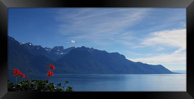 Lake Geneva and mountain landscape, Switzerland Framed Print by Linda More