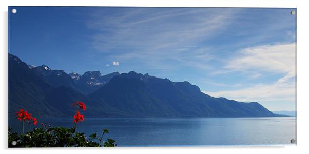 Lake Geneva and mountain landscape, Switzerland Acrylic by Linda More
