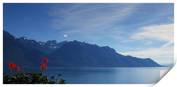 Lake Geneva and mountain landscape, Switzerland Print by Linda More