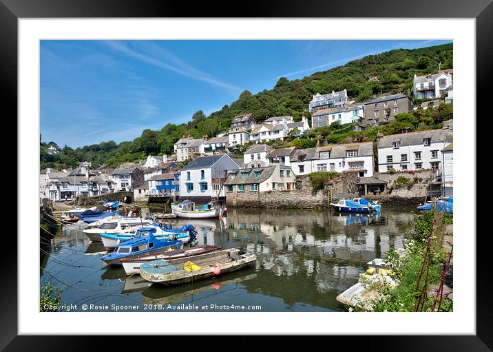 Colourful boats and houses at Polperro Harbour Framed Mounted Print by Rosie Spooner