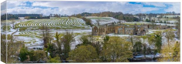Egglestone Abbey in the snow at Barnard Castle Canvas Print by Jim Wood