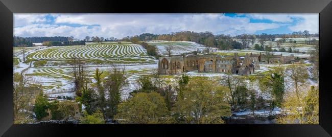Egglestone Abbey in the snow at Barnard Castle Framed Print by Jim Wood
