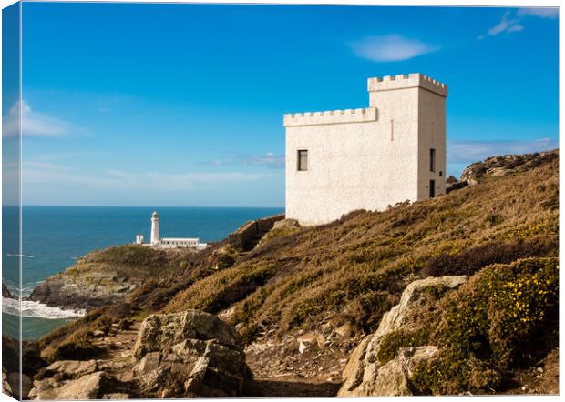 Elin's Tower and South Stack Lighthouse, Anglesey. Canvas Print by Colin Allen
