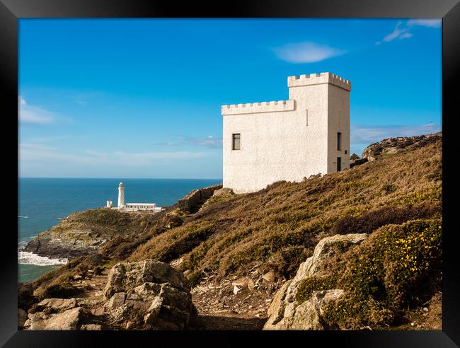 Elin's Tower and South Stack Lighthouse, Anglesey. Framed Print by Colin Allen