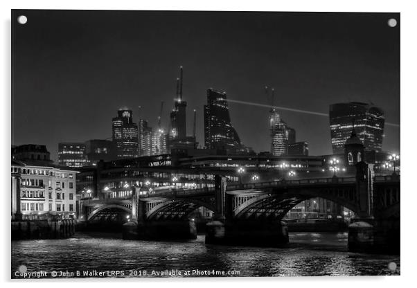 Southwark Bridge and the City of London from the S Acrylic by John B Walker LRPS