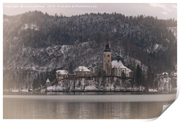 Bled Island Dusted With Snow Print by rawshutterbug 