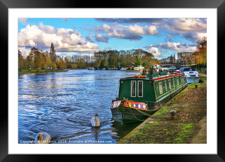 Narrowboat Moored At Reading Riverside Framed Mounted Print by Ian Lewis