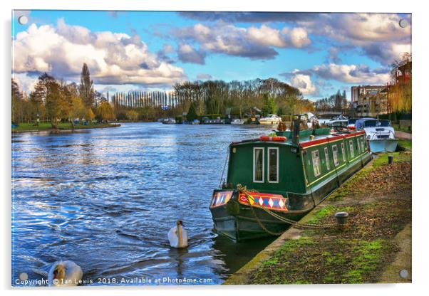 Narrowboat Moored At Reading Riverside Acrylic by Ian Lewis