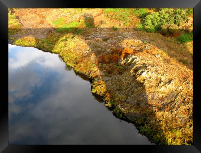 Roman bridge shadow on Tajo river Framed Print by Michael Ffontas