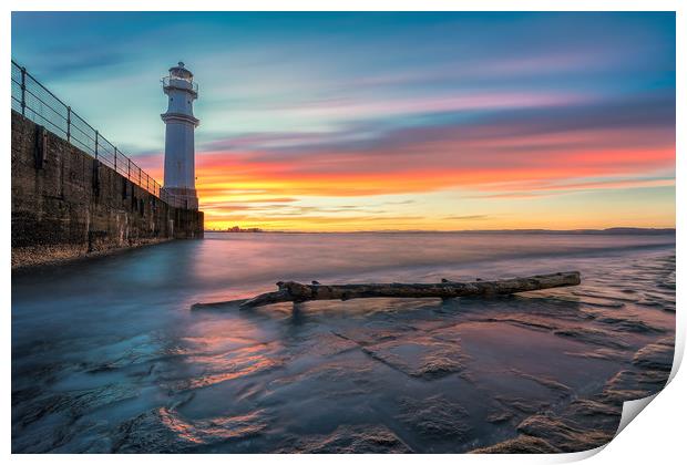 Sunset over Newhaven Lighthouse Print by Miles Gray