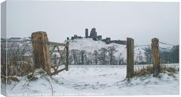 Snowy Castle on the Hill Canvas Print by Laurence Bigsby