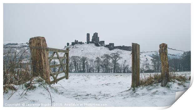 Snowy Castle on the Hill Print by Laurence Bigsby