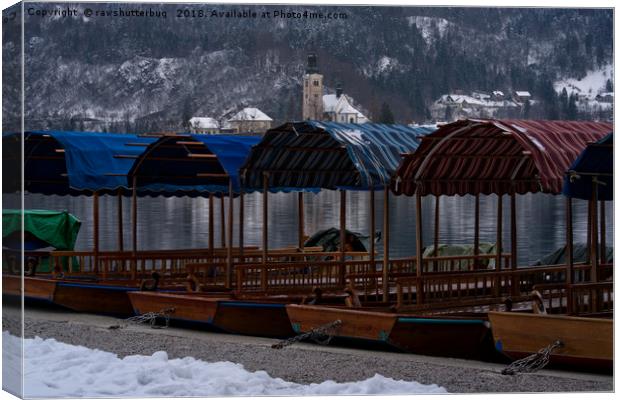 Pletna Boats At Bled Lake Canvas Print by rawshutterbug 