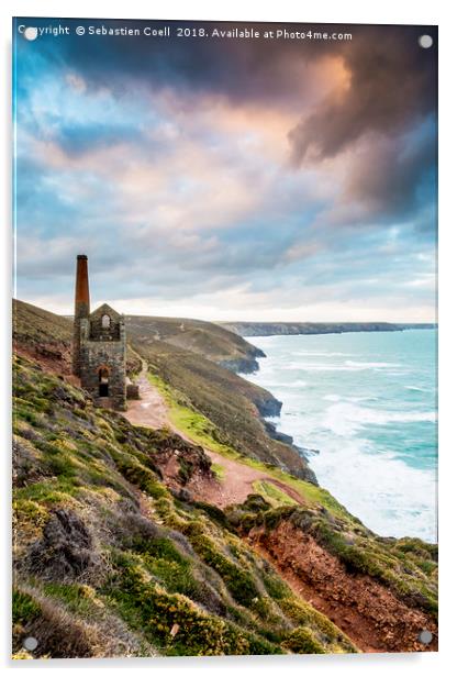 Towanroath mineshaft on the Cornish coastline Acrylic by Sebastien Coell