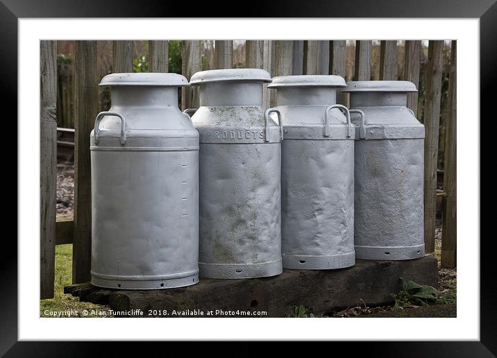 Milk churns Framed Mounted Print by Alan Tunnicliffe