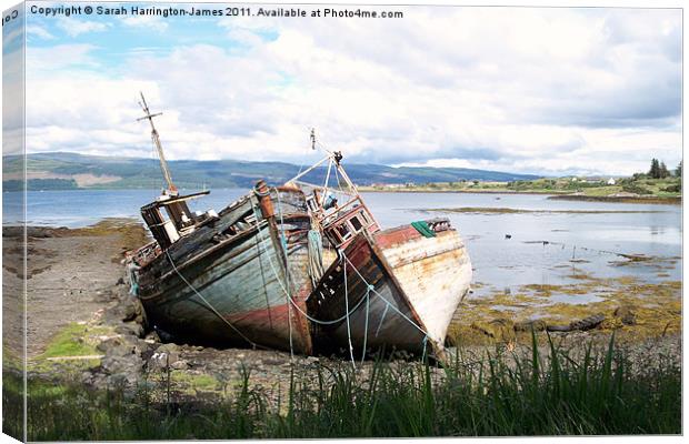 Fishing boats, Isle of Mull Canvas Print by Sarah Harrington-James
