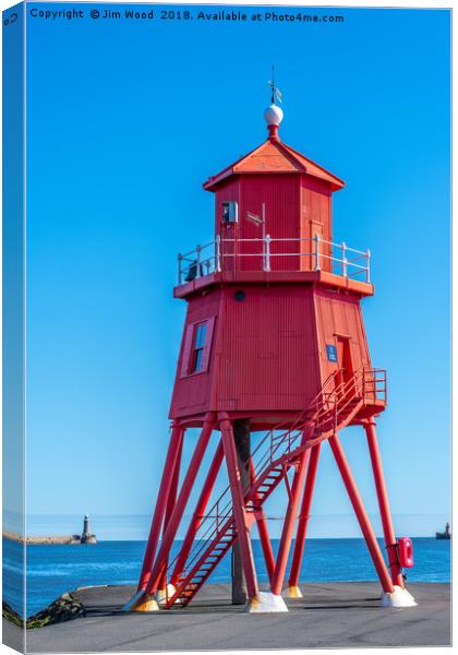 Herd Groyne lighthouse at South Shields Canvas Print by Jim Wood