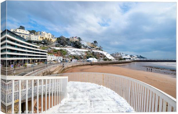 Snowy day at Torre Abbey Sands Torquay Canvas Print by Rosie Spooner