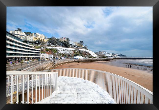 Snowy day at Torre Abbey Sands Torquay Framed Print by Rosie Spooner