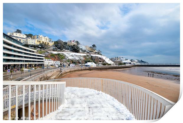 Snowy day at Torre Abbey Sands Torquay Print by Rosie Spooner